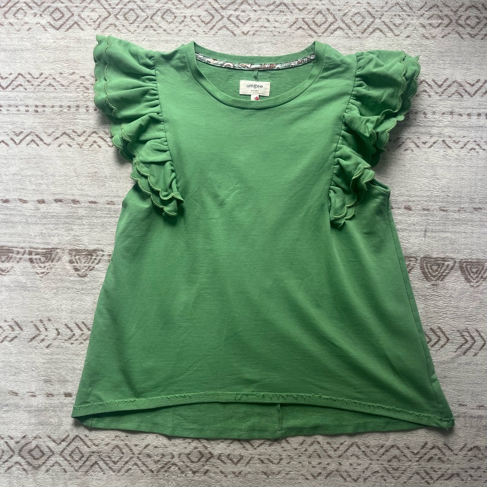 Umgee Green Ruffle Sleeve top